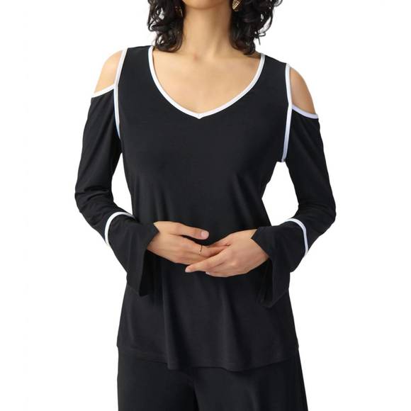 NEW JOSEPH RIBKOFF open shoulder two-tone top in black - Picture 1 of 3